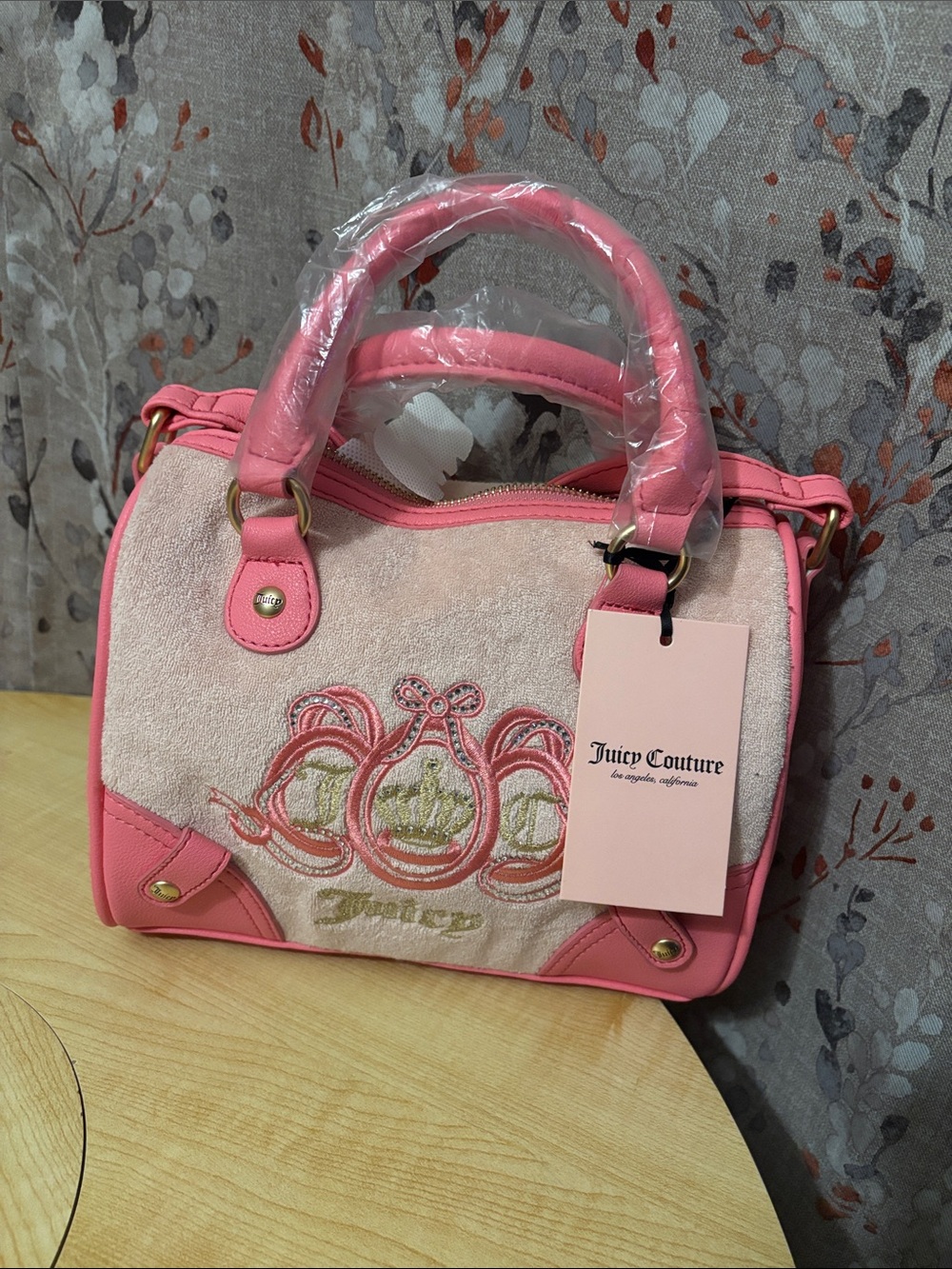 Juicy Couture Pink & Cream Embroidered Mini Satchel